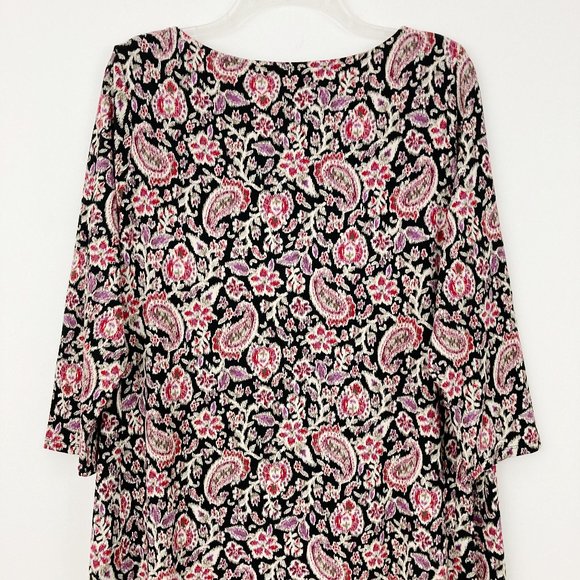 J. Jill Wearever Collection Shift Dress Size L 3/4 Sleeve Paisley Pullover - Picture 5 of 9